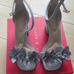 Kelly & Katie Glittering Silver Floral Heels